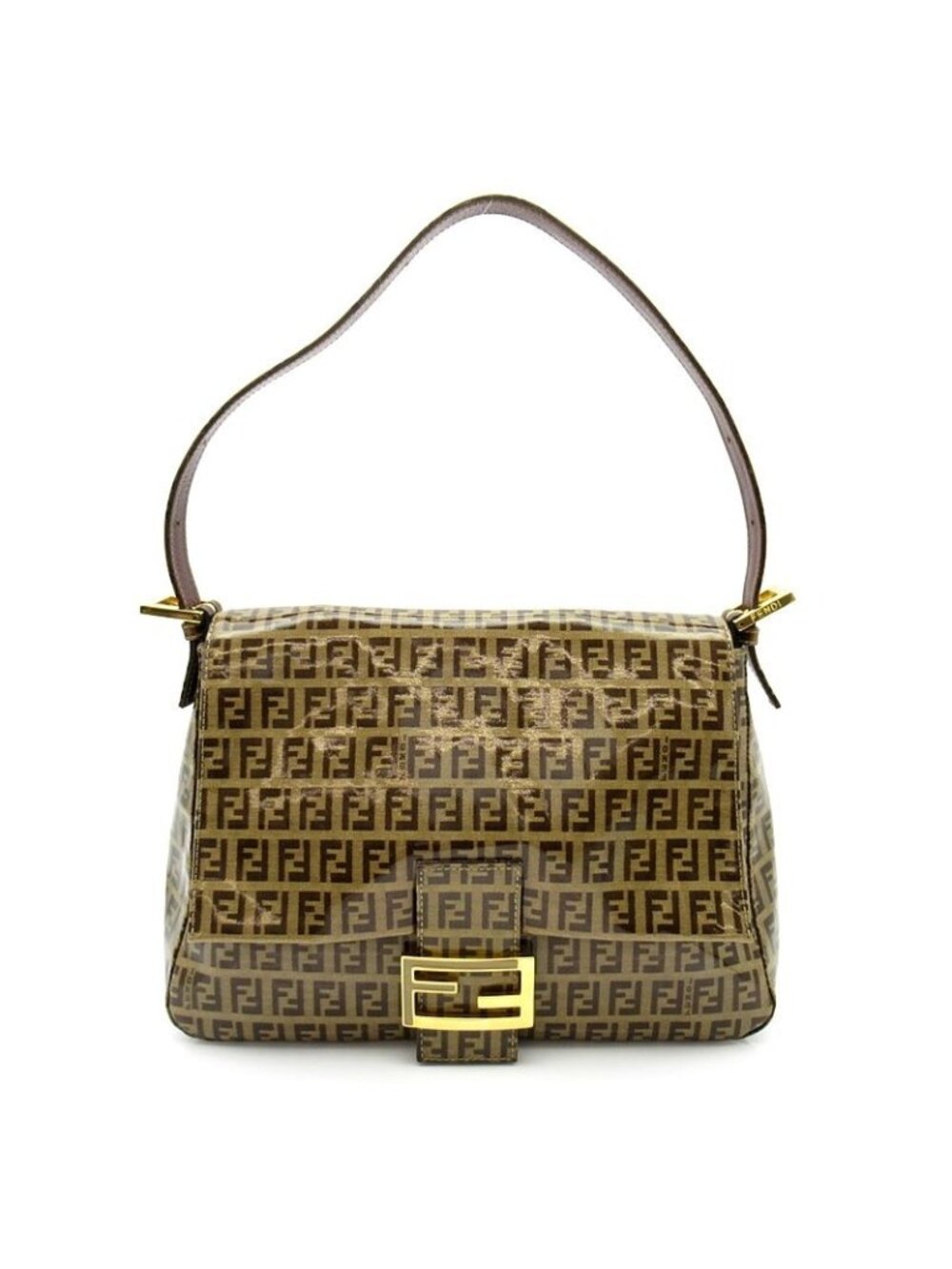 Fendi Zucchino Mamma Bucket Leather Shoulder Bag Brown